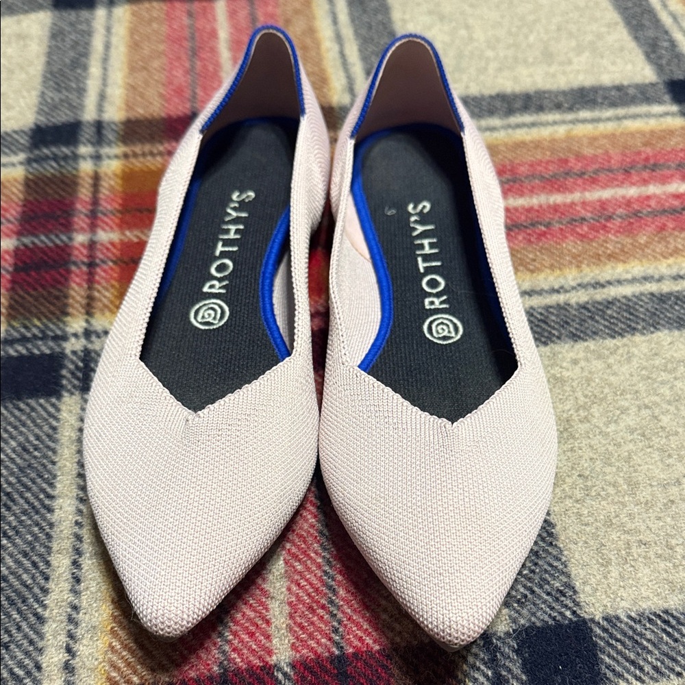 Rothy's Women's Light Pink Flats with Blue Trim
